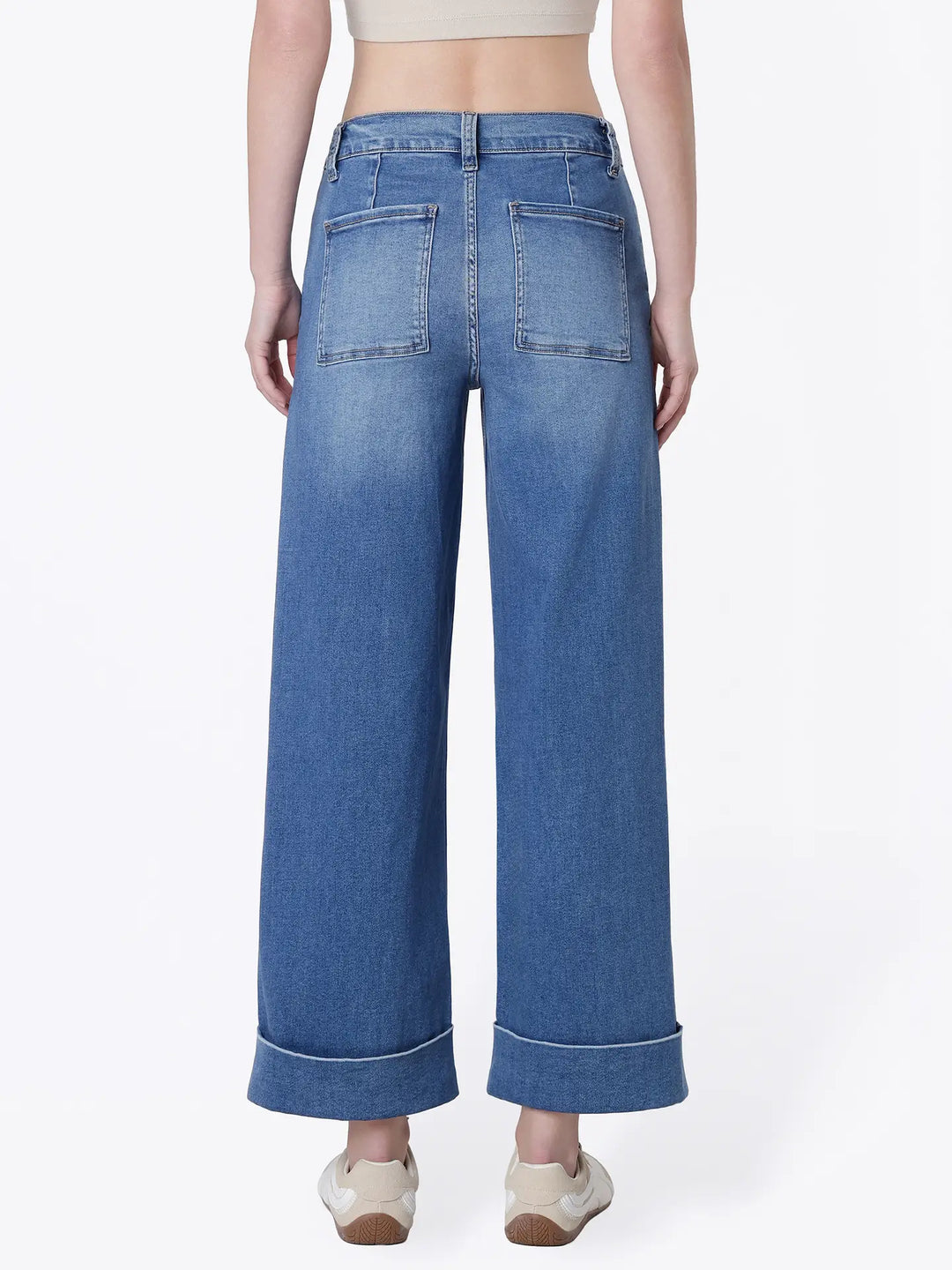 High Rise Double Cuffed Baggy Wide Jeans