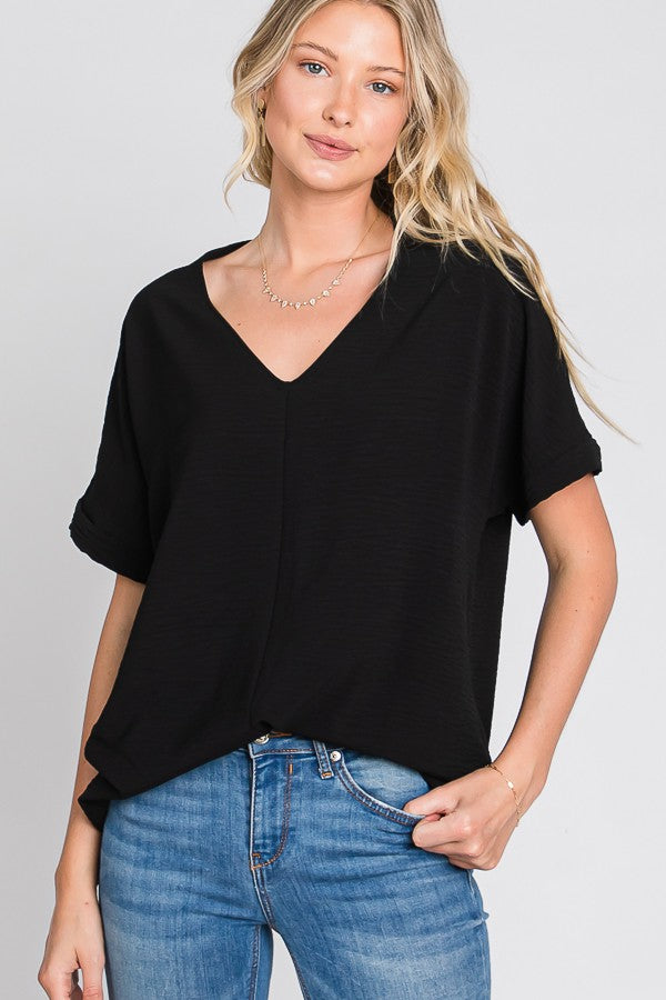 French sleeve V-neck Loose fit daily top