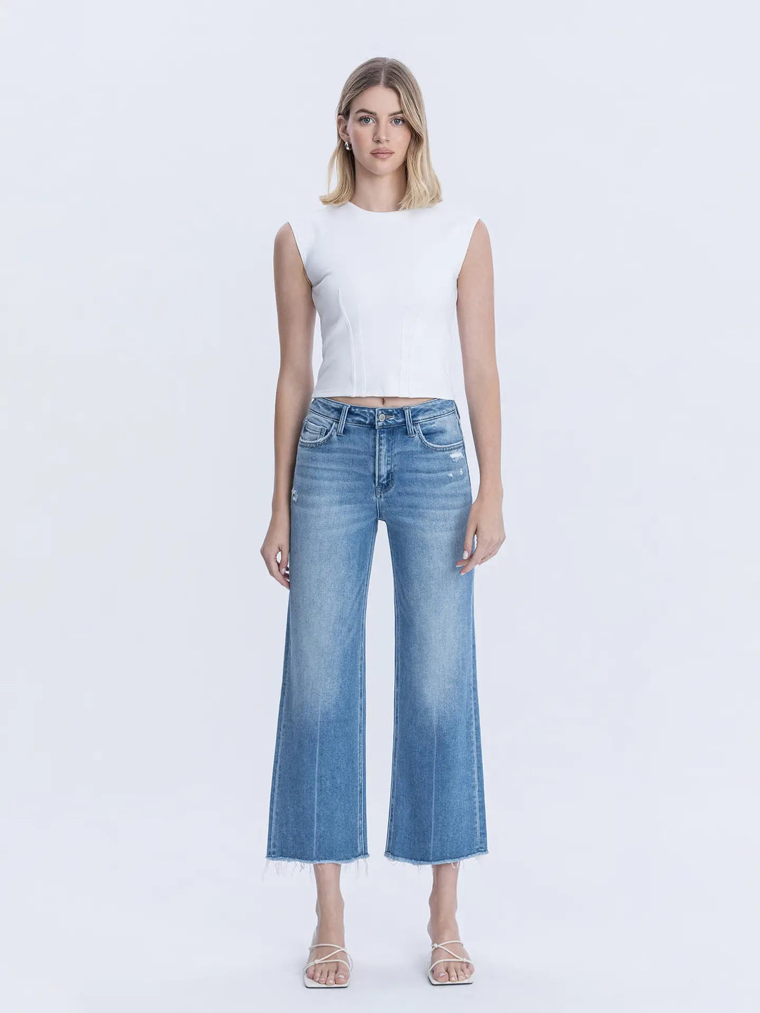 Cypress Raw Hem Crop Wide Leg Jeans