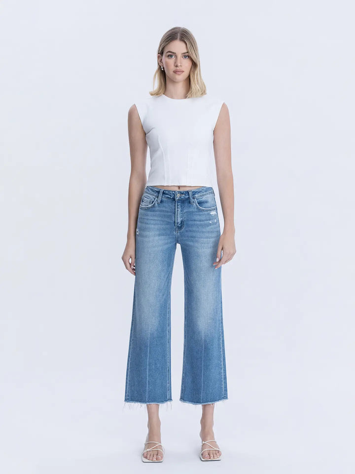Cypress Raw Hem Crop Wide Leg Jeans
