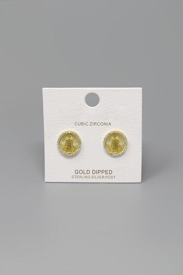 Virgin Mary Gold Dipped Cz Earrings