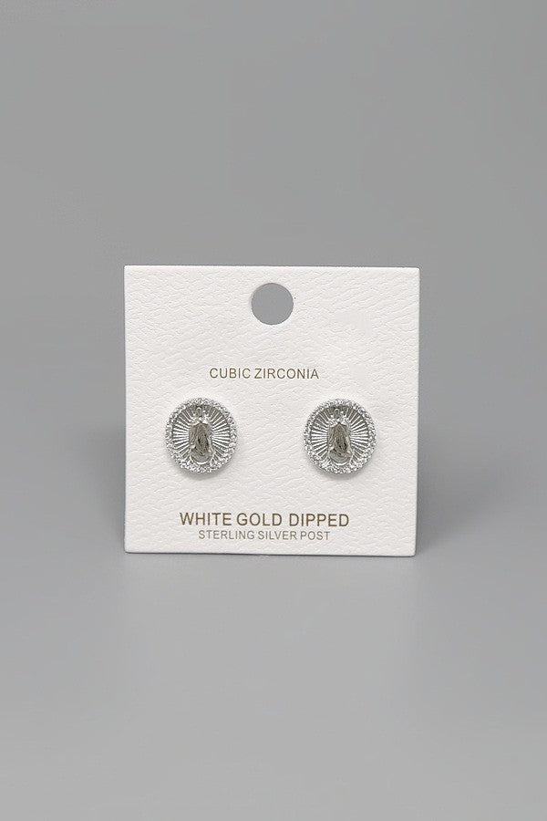 Virgin Mary Gold Dipped Cz Earrings