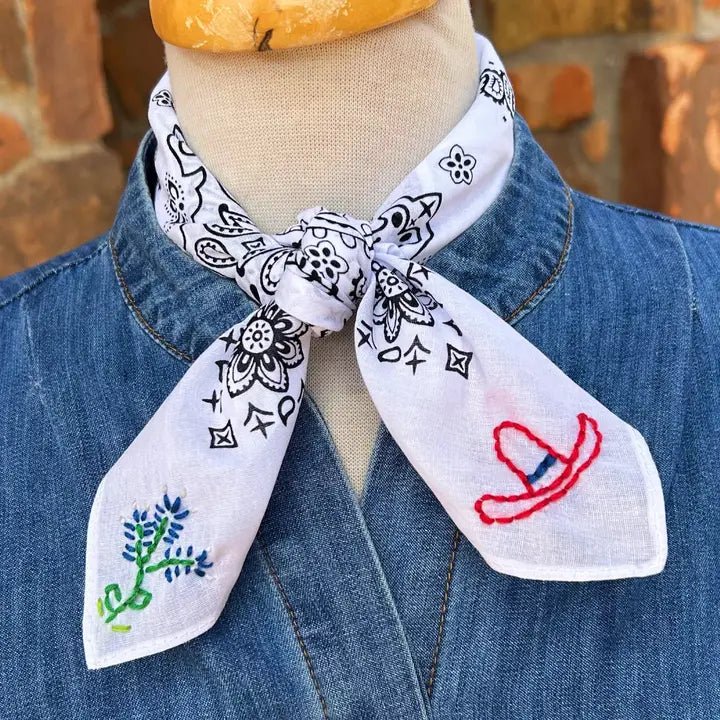 Big Hat & Blue Bonnets Embroidered Bandana