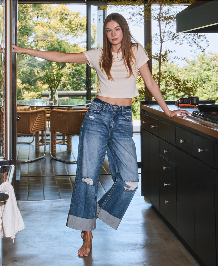 Rosy Cuffed Distress Jeans