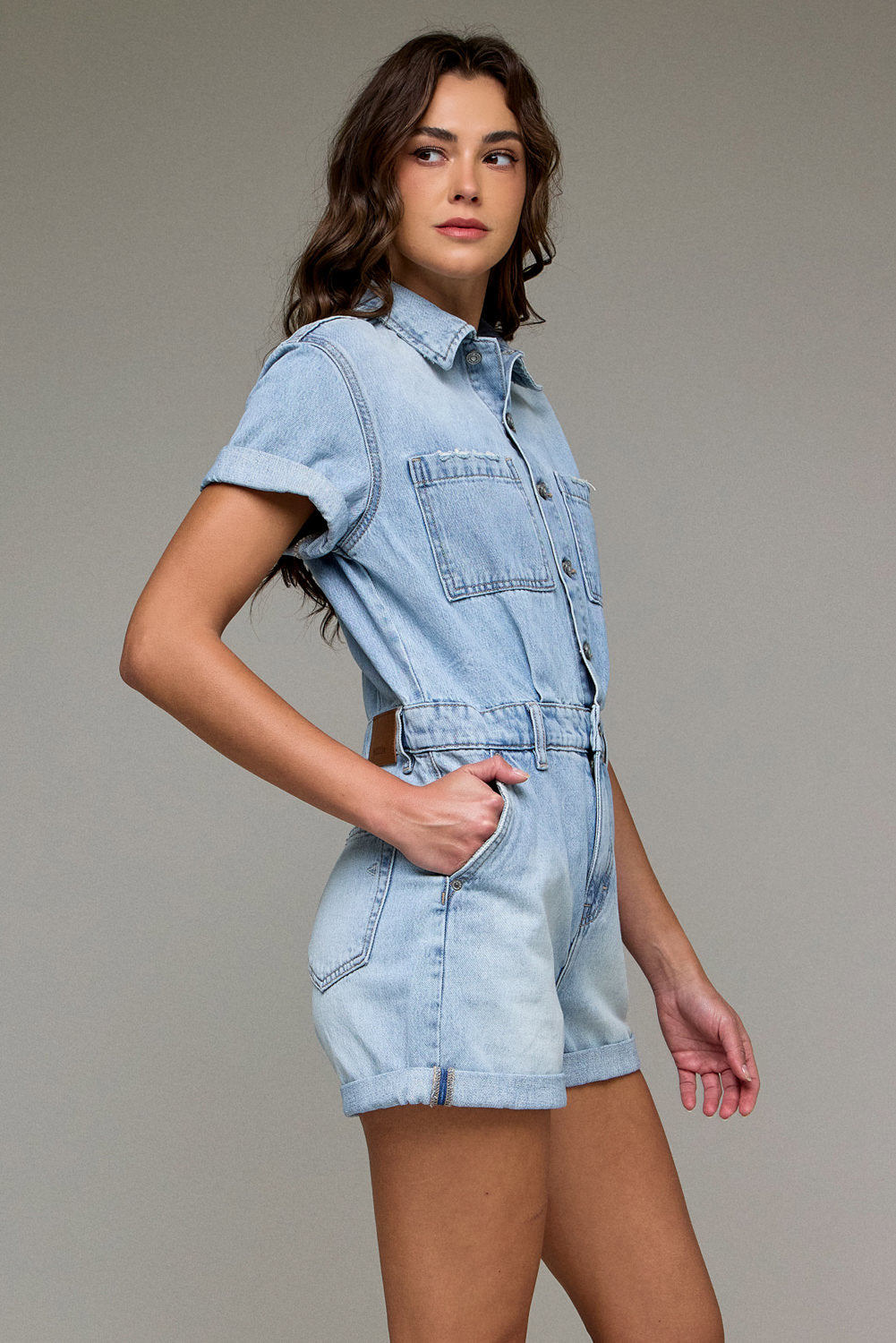 Medium Light Classic Denim Short Romper
