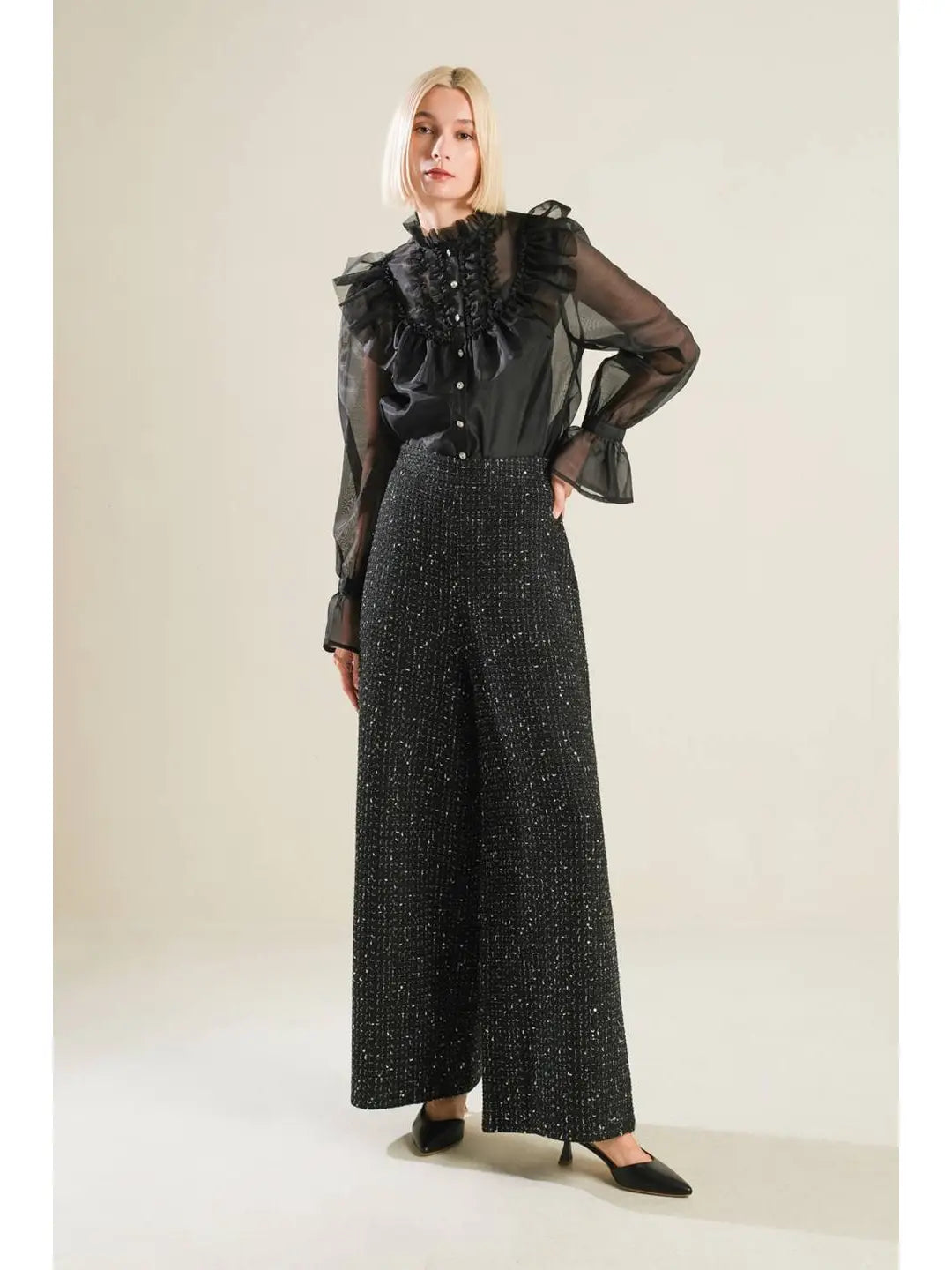 Jewel Button Ruffle Top