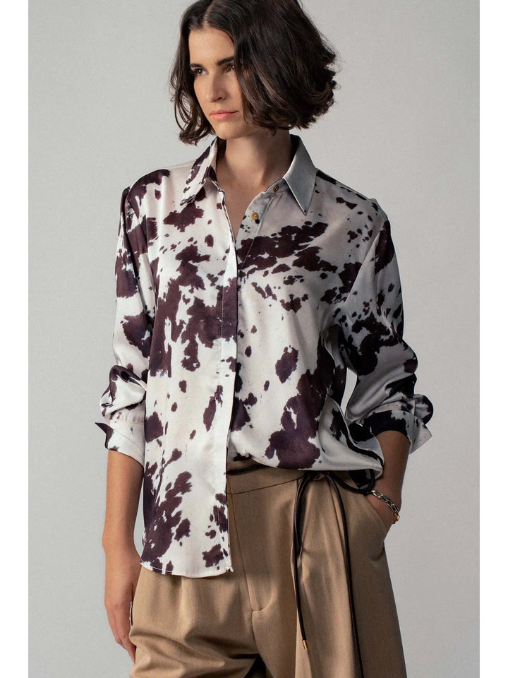 Cowhide Print Western Button Down Shirt