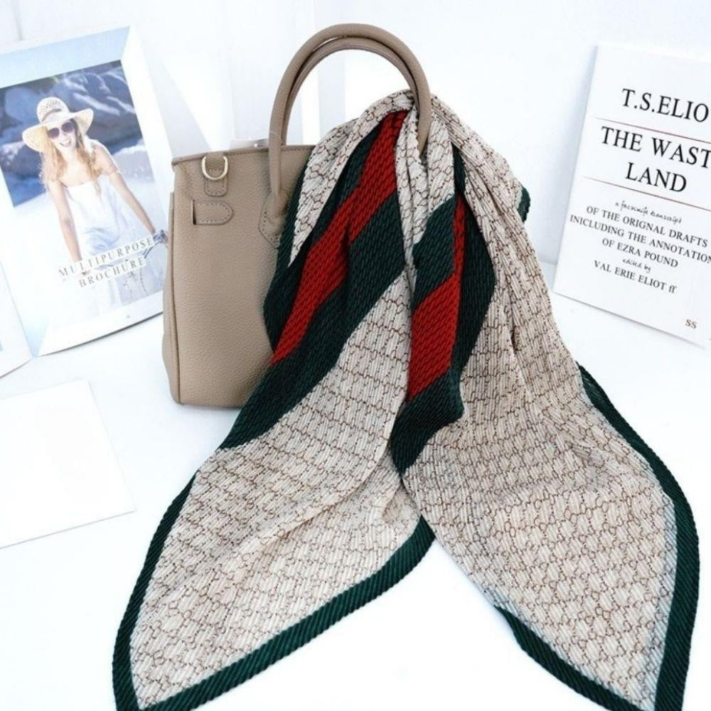 Chain Print Stripe Pleated Square Scarf
