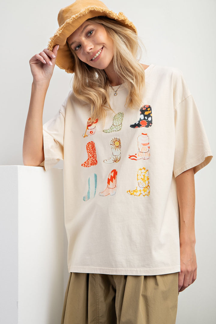 BOOTS PRINT MINERAL WASHED COTTON JERSEY TEE