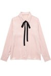 SOLID BOW TIE BUTTON DOWN SATIN SHIRT