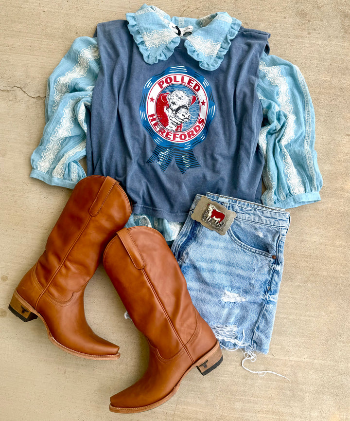 Polled Hereford Ribbon Blue Boxy Tank-Preorder