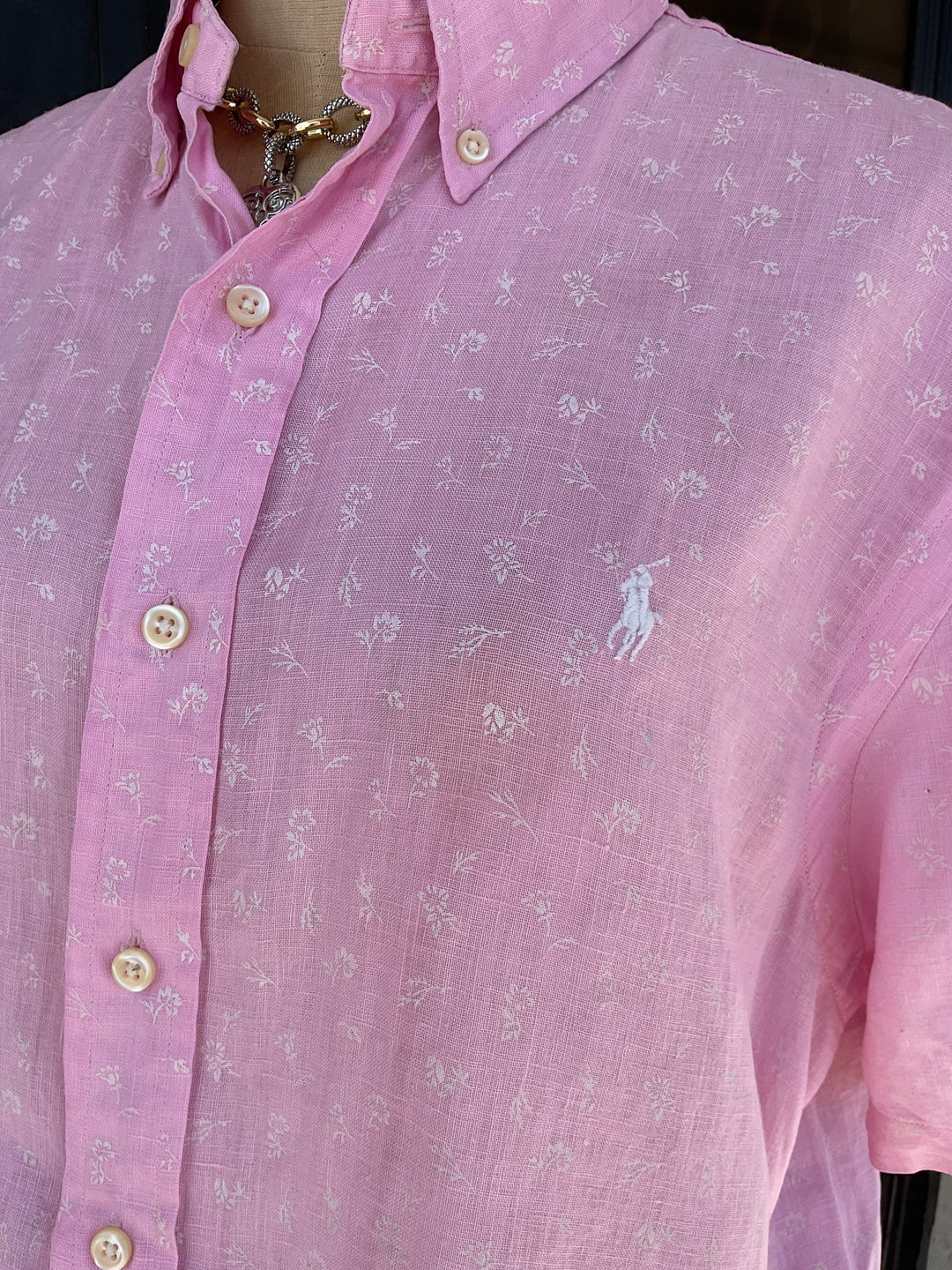 Thrifted-Floral Linen Ralph Lauren Button Down