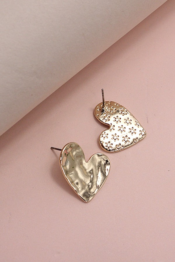 Hammered Heart Stud Earrings