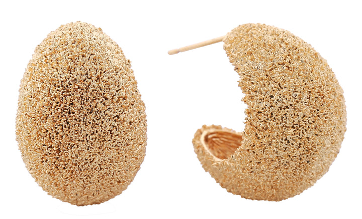 14k Grain Texture Crescent Post Earrings