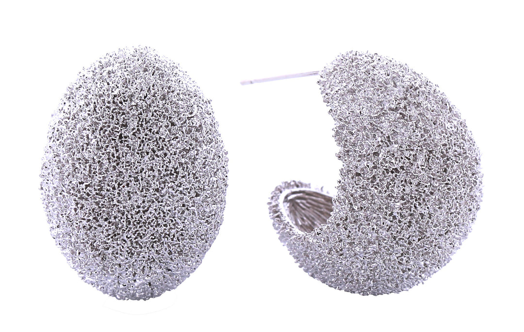 14k Grain Texture Crescent Post Earrings