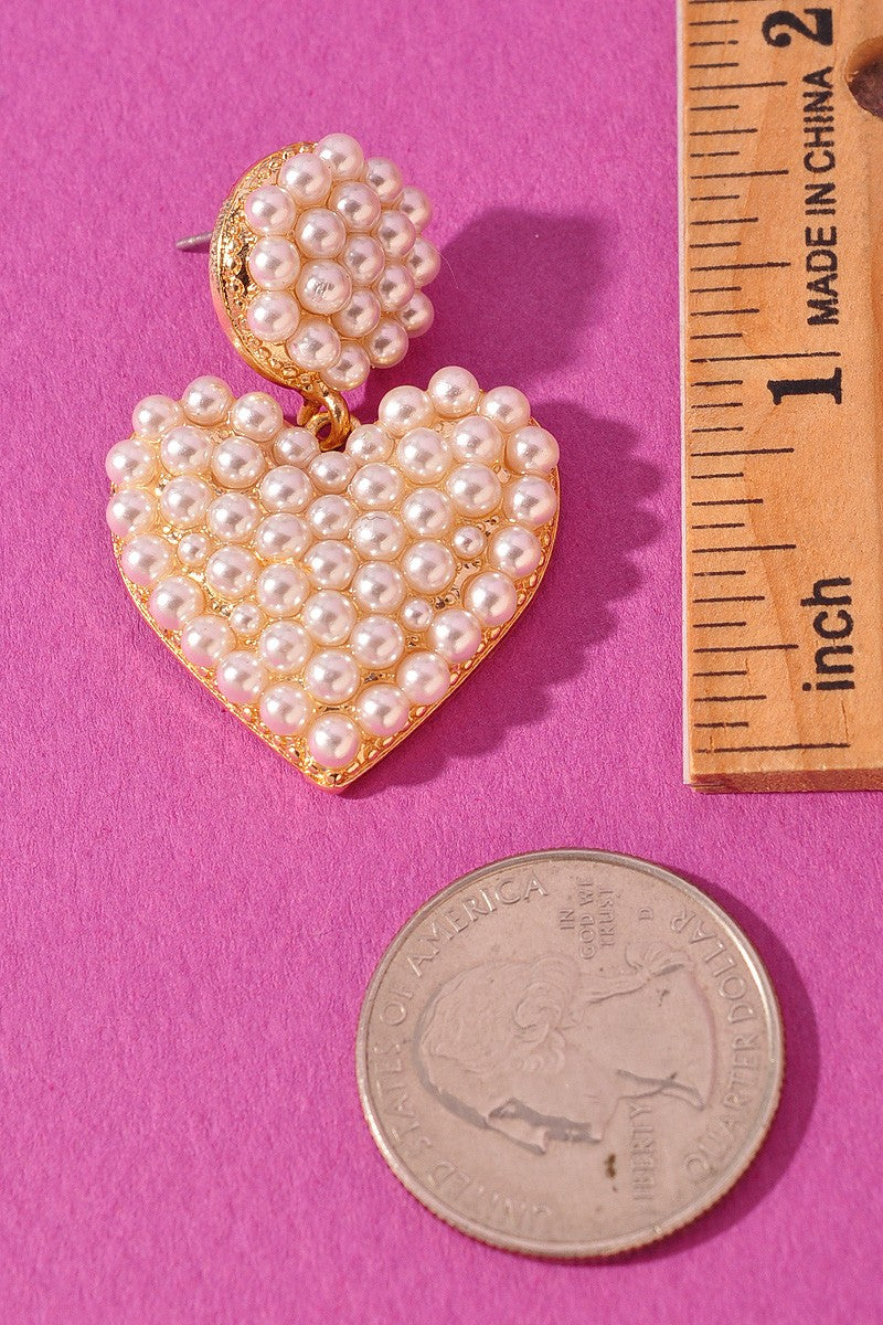 PEARL HEART DANGLE EARRINGS