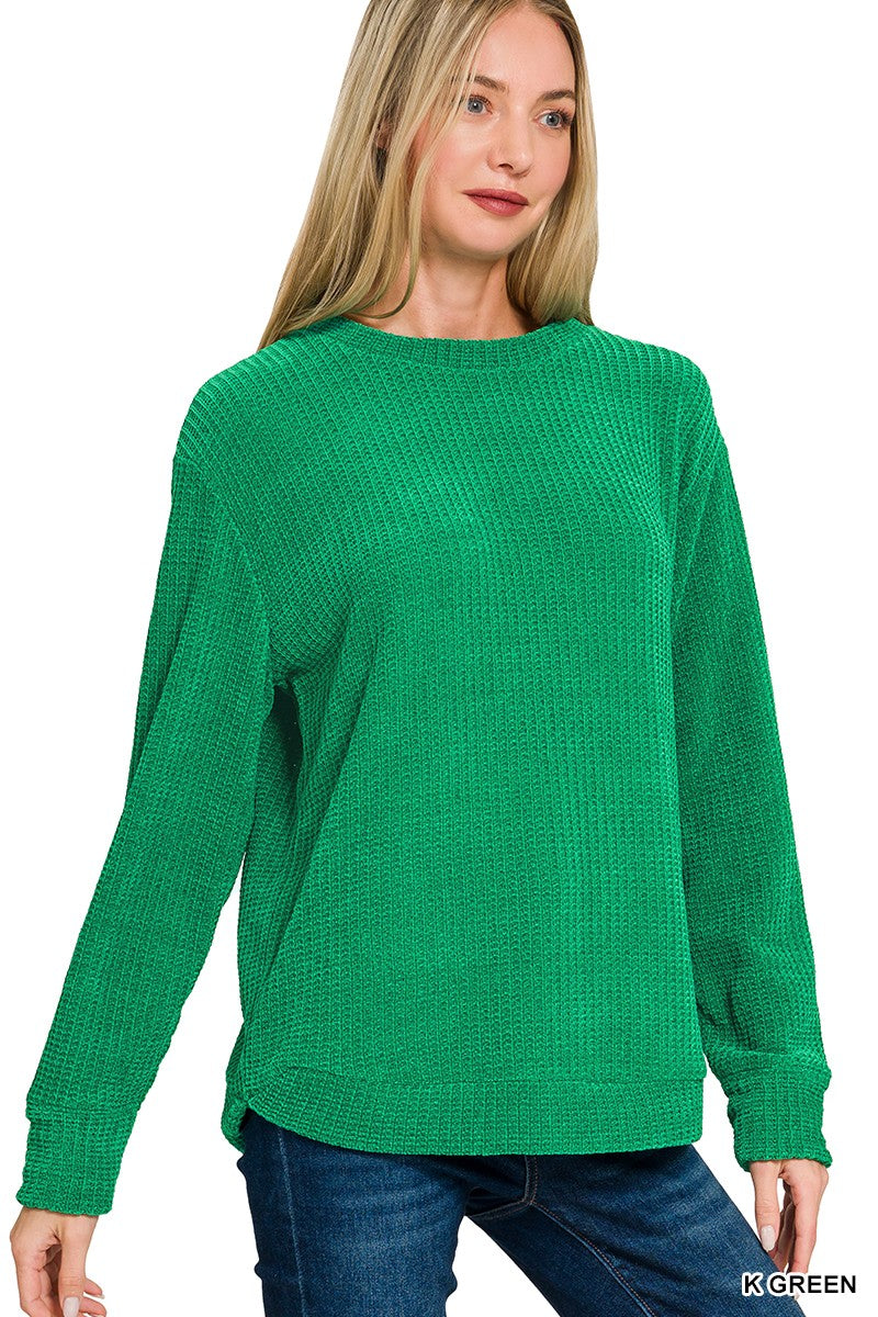 Chenille Waffle Round Neck Sweater
