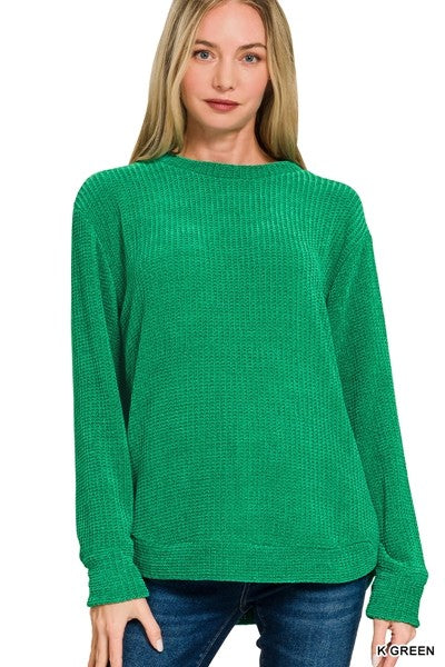 Chenille Waffle Round Neck Sweater