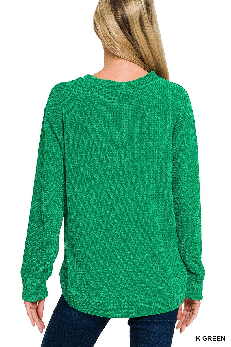 Chenille Waffle Round Neck Sweater