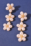 TRIPLE FLOWER PEARL BEAD DANGLE EARRINGS