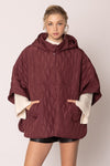 Quilted Padded Hoodie Poncho Cape