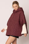 Quilted Padded Hoodie Poncho Cape