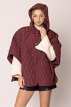 Quilted Padded Hoodie Poncho Cape