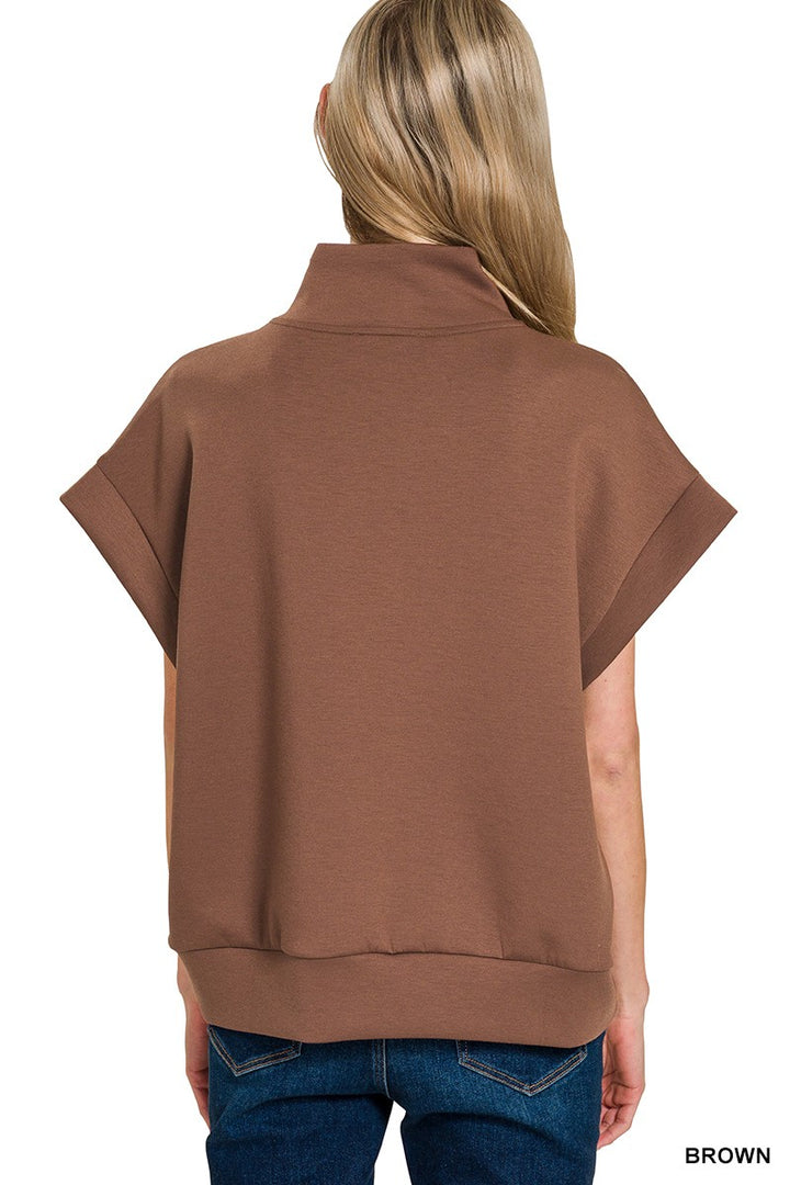 Scuba High Neck Half Zip Top-Brown
