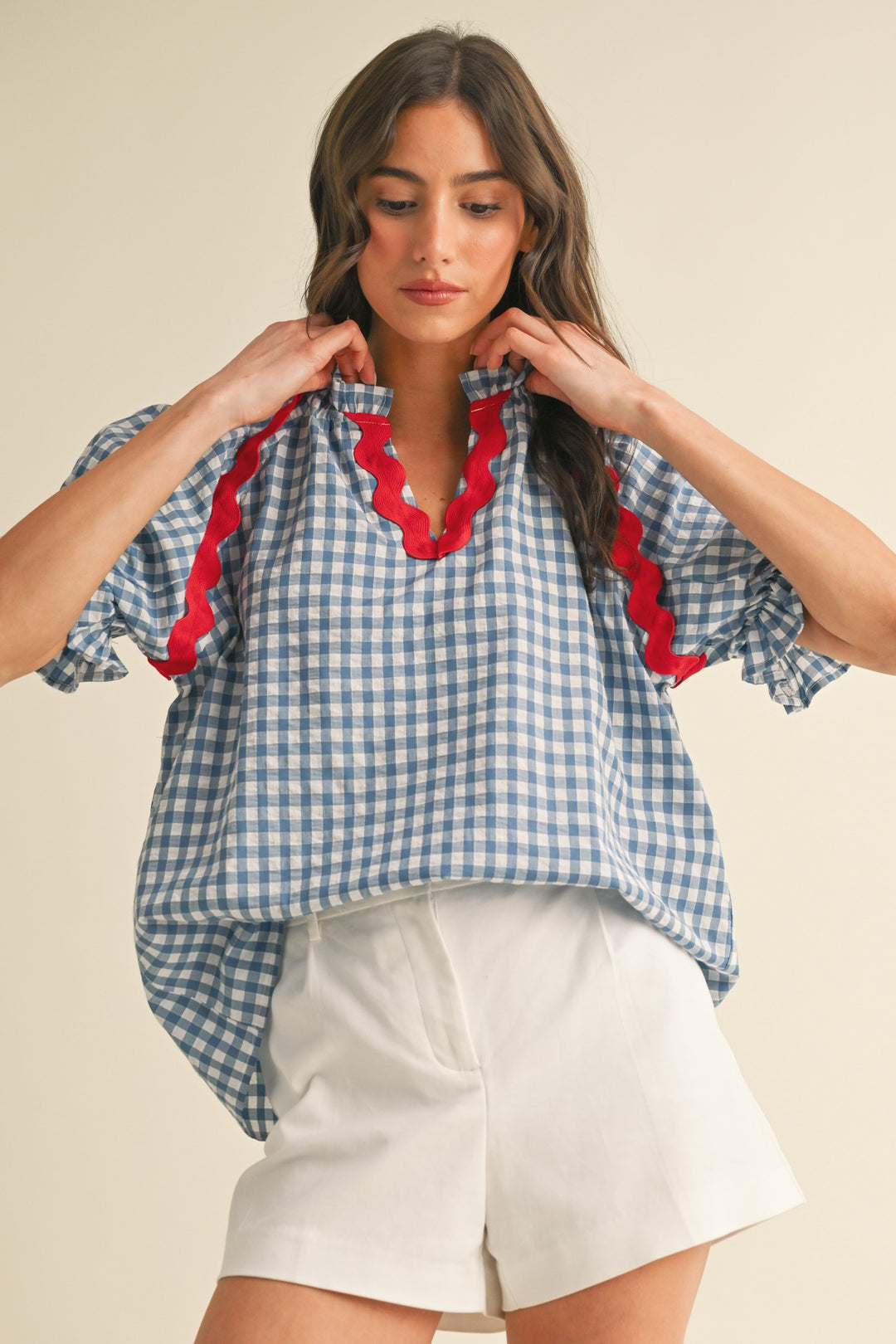 Red White & Blue Gingham Top