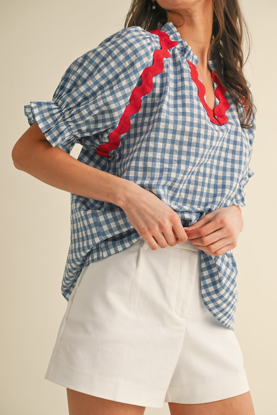 Red White & Blue Gingham Top