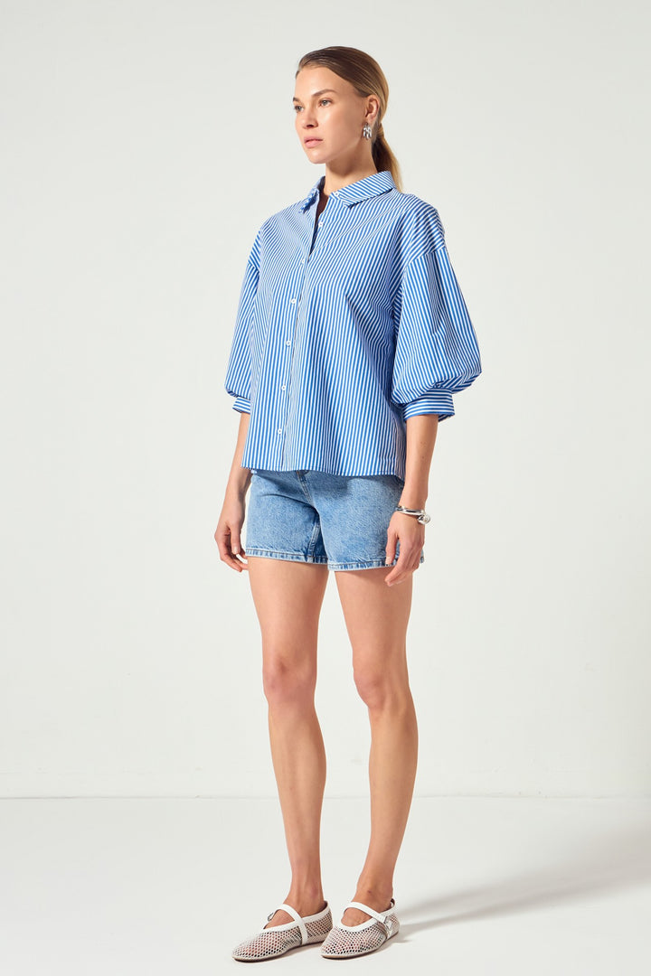 Blue Stripe Bubble Sleeve Top