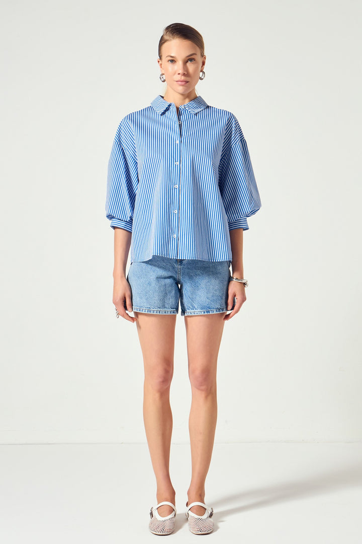 Blue Stripe Bubble Sleeve Top