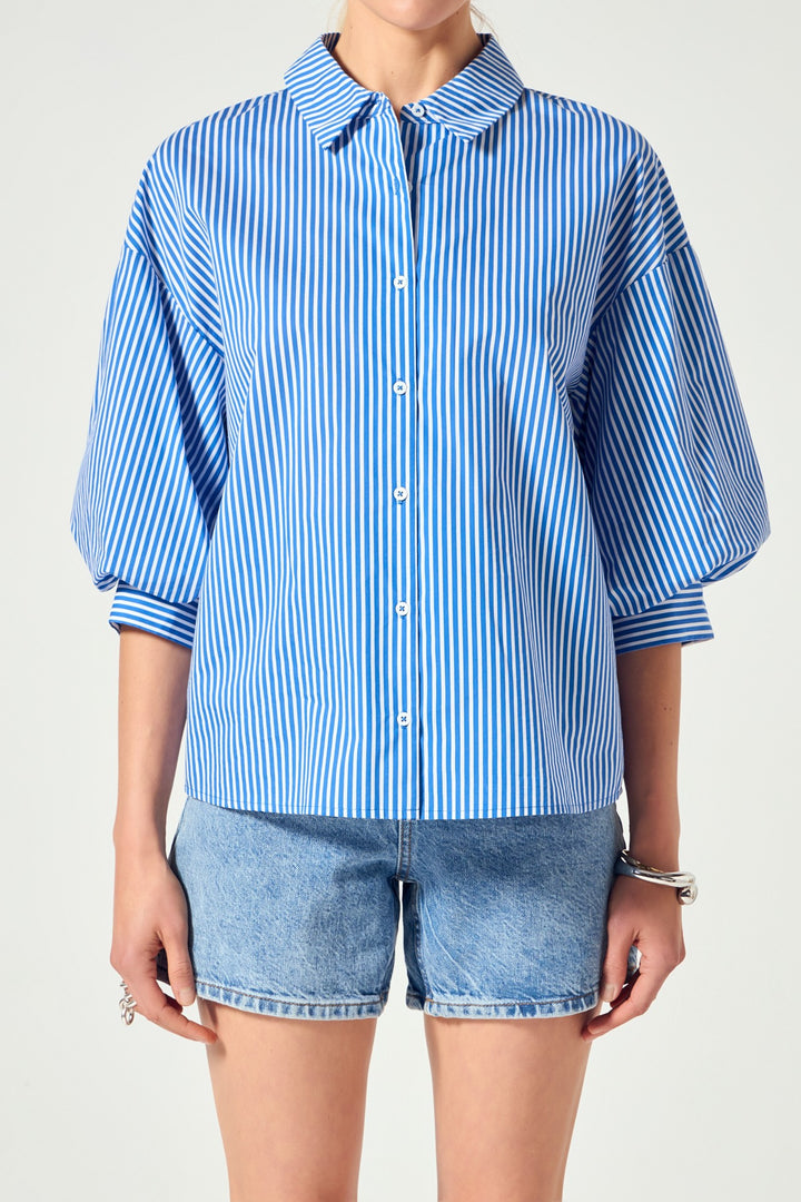 Blue Stripe Bubble Sleeve Top