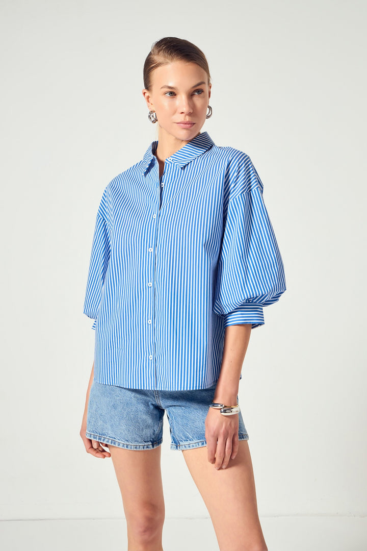 Blue Stripe Bubble Sleeve Top