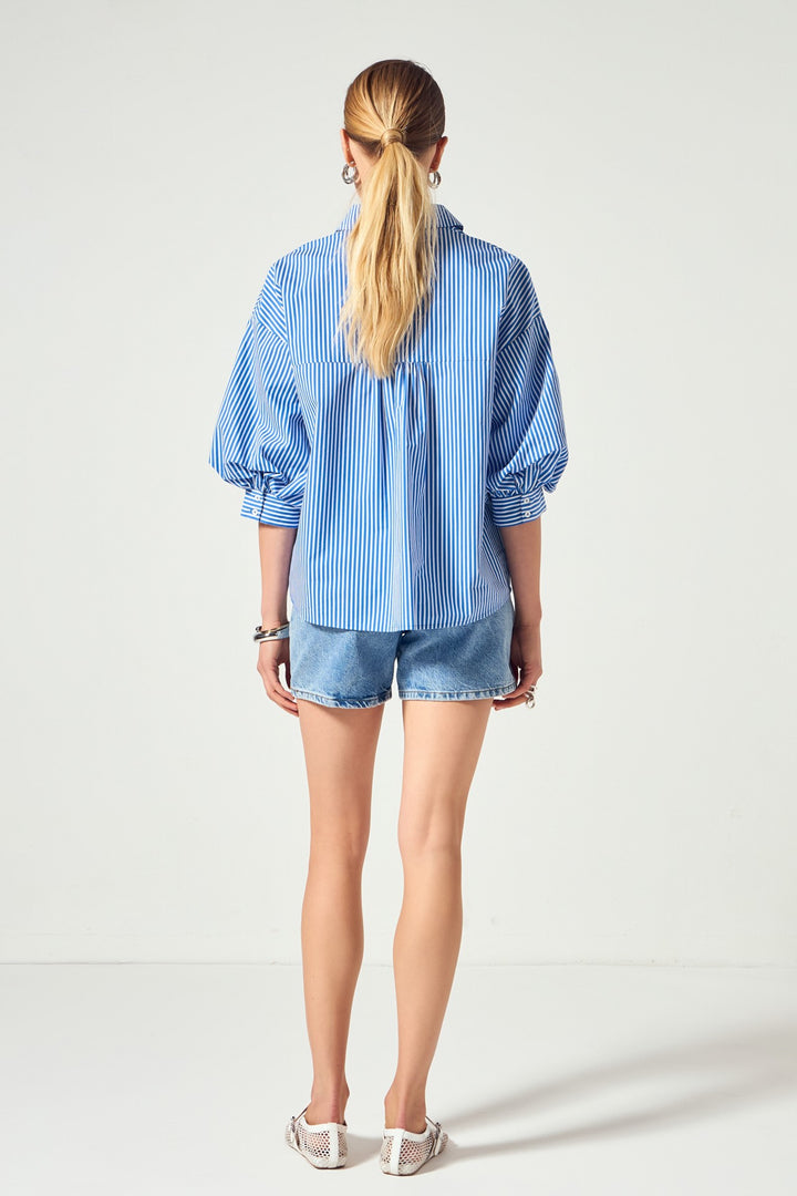 Blue Stripe Bubble Sleeve Top