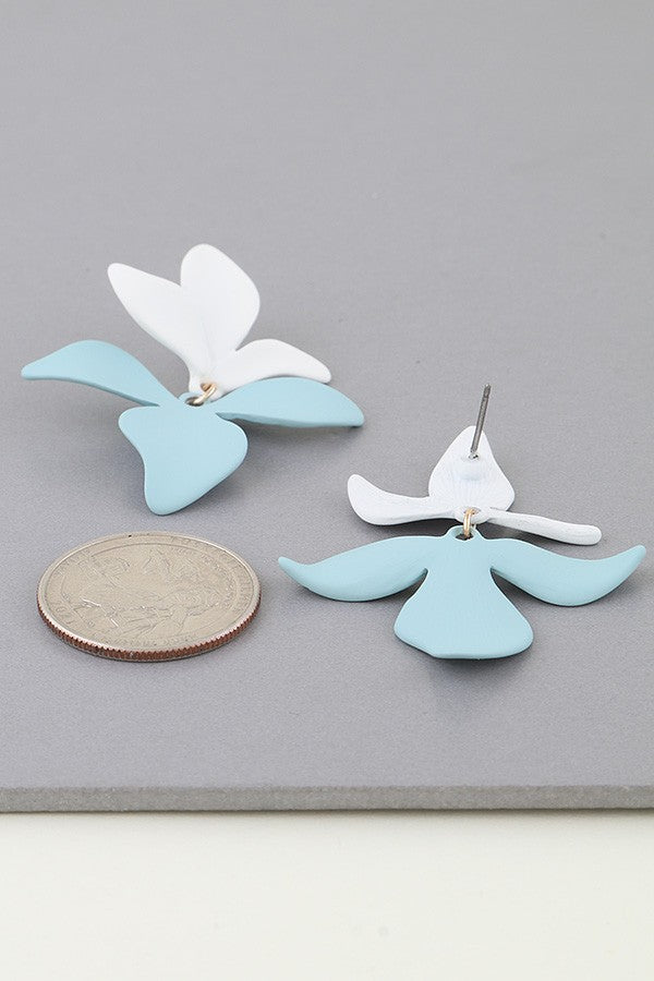 Two Toned Iris Flower Drop Earrings