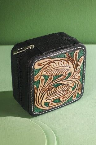 Jade Tooled Leather Jewelry Box