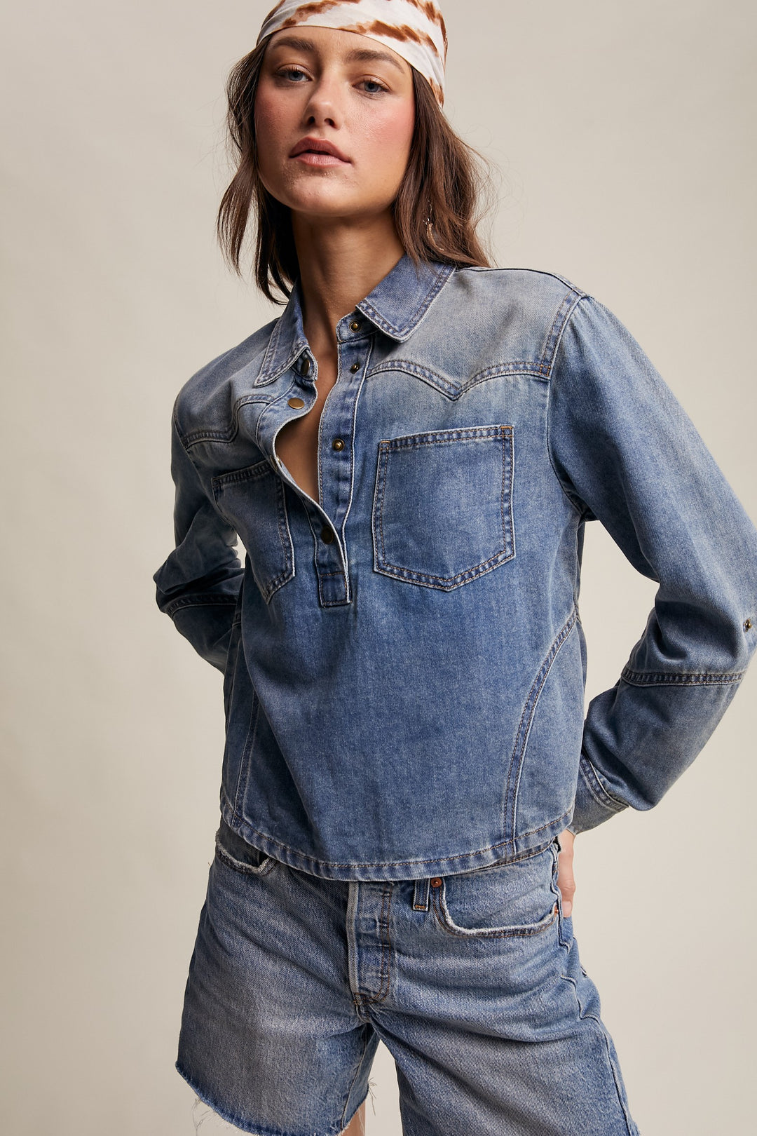 Western-inspired Denim Popover Shirt