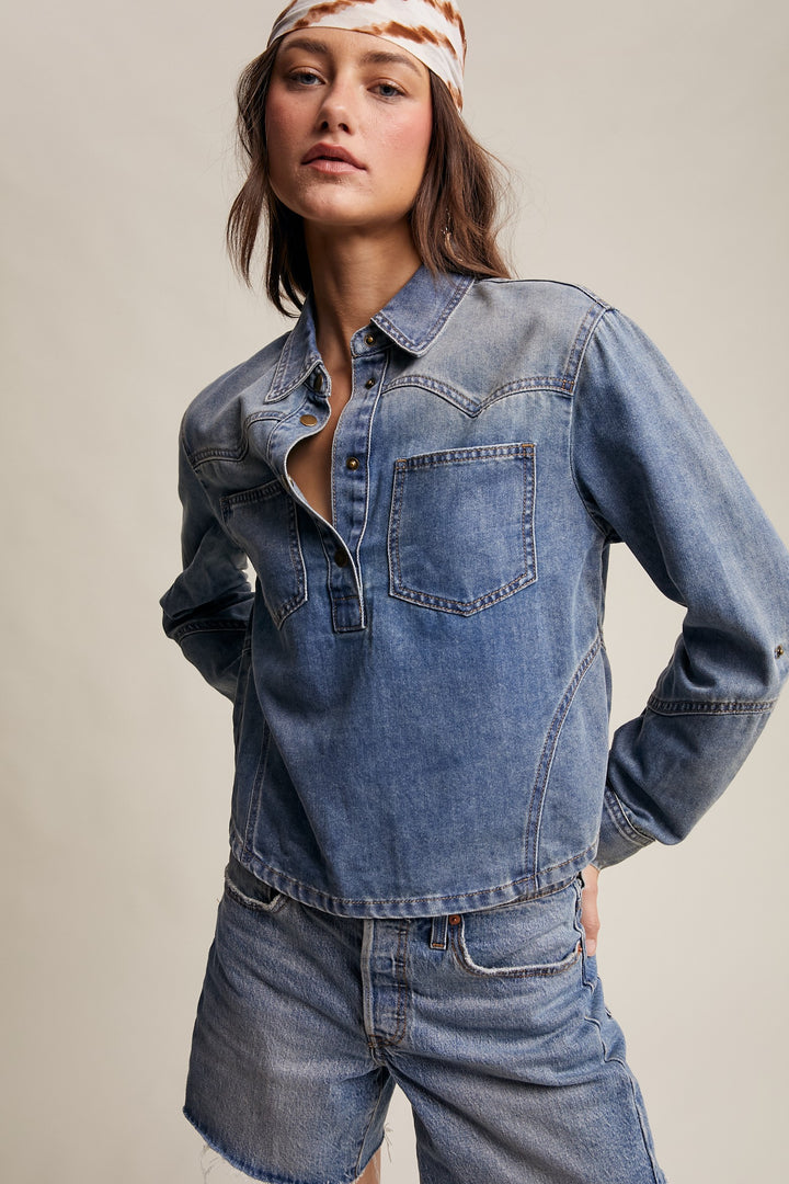 Western-inspired Denim Popover Shirt