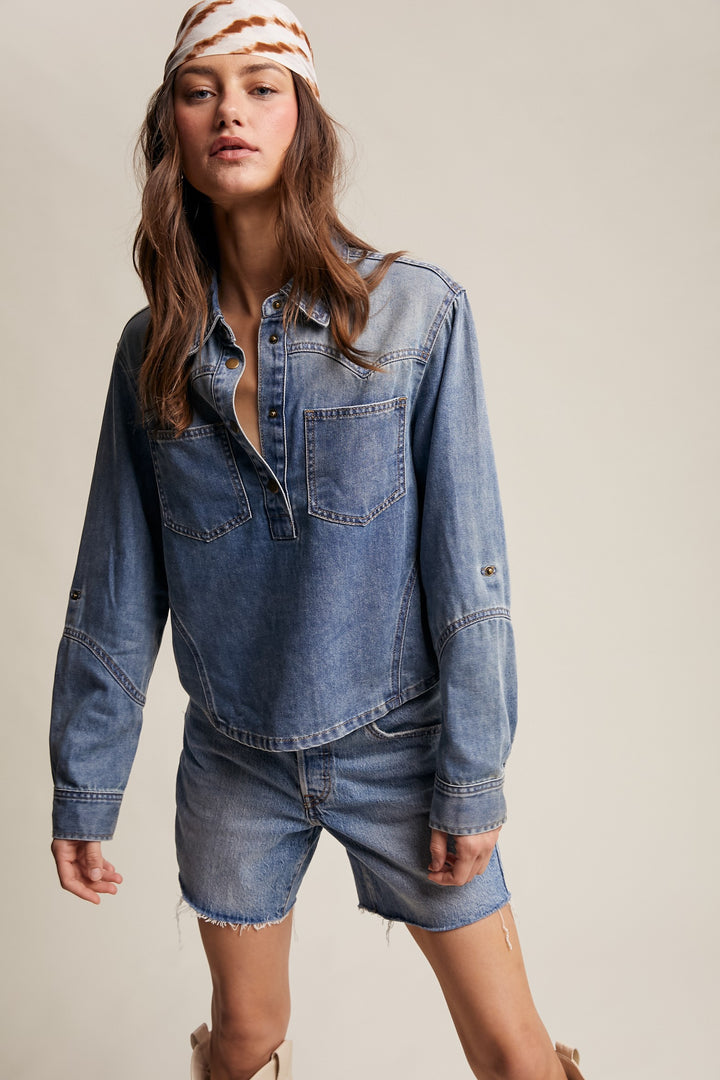 Western-inspired Denim Popover Shirt