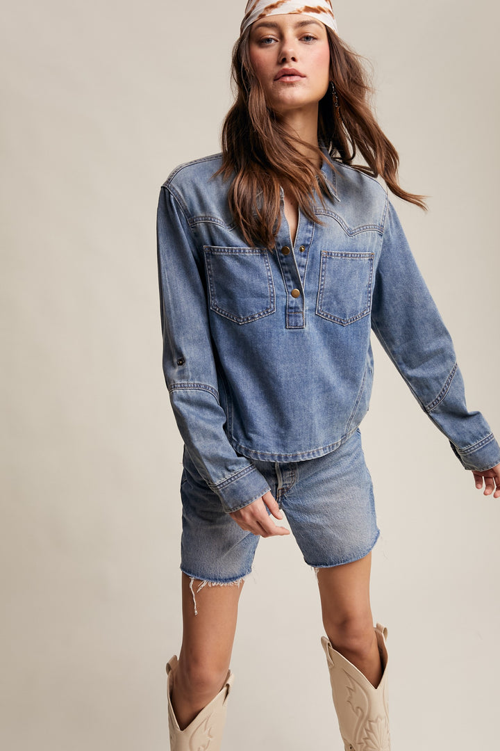 Western-inspired Denim Popover Shirt