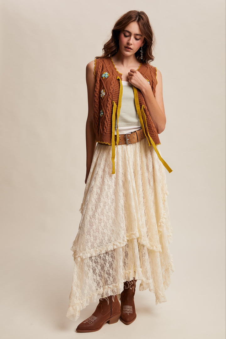 Bow-tie Floral Knit Vest