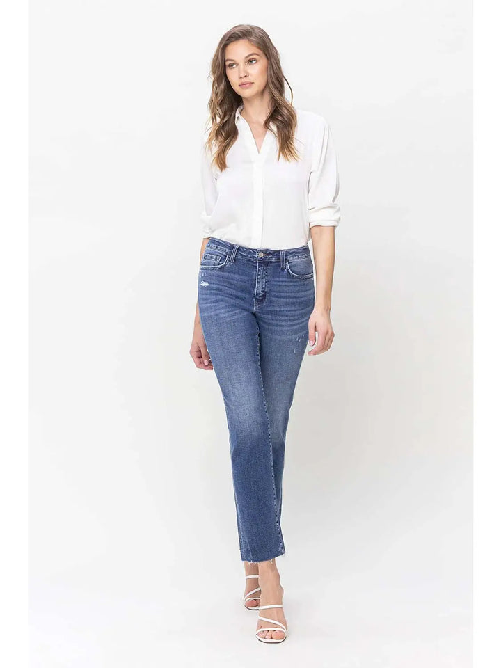 High Rise Straight Raw Hem Jeans