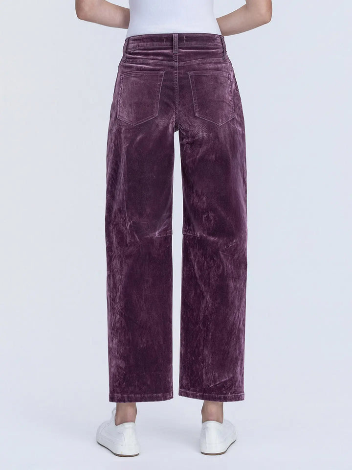High Rise Velvet Flocked Purple Barrel Leg Jeans