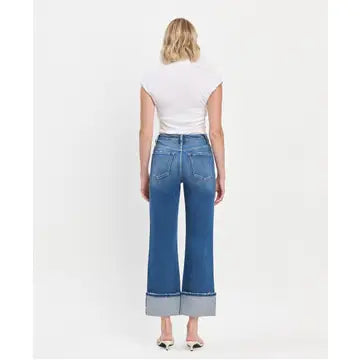 90's Vintage Super High Rise Cuffed Flare Jeans