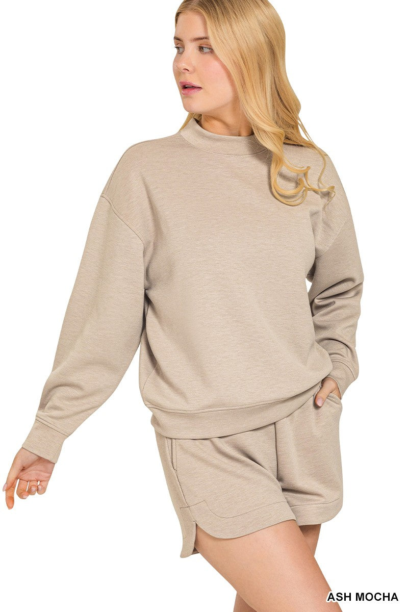 Scuba Pullover & Shorts Set-Mocha