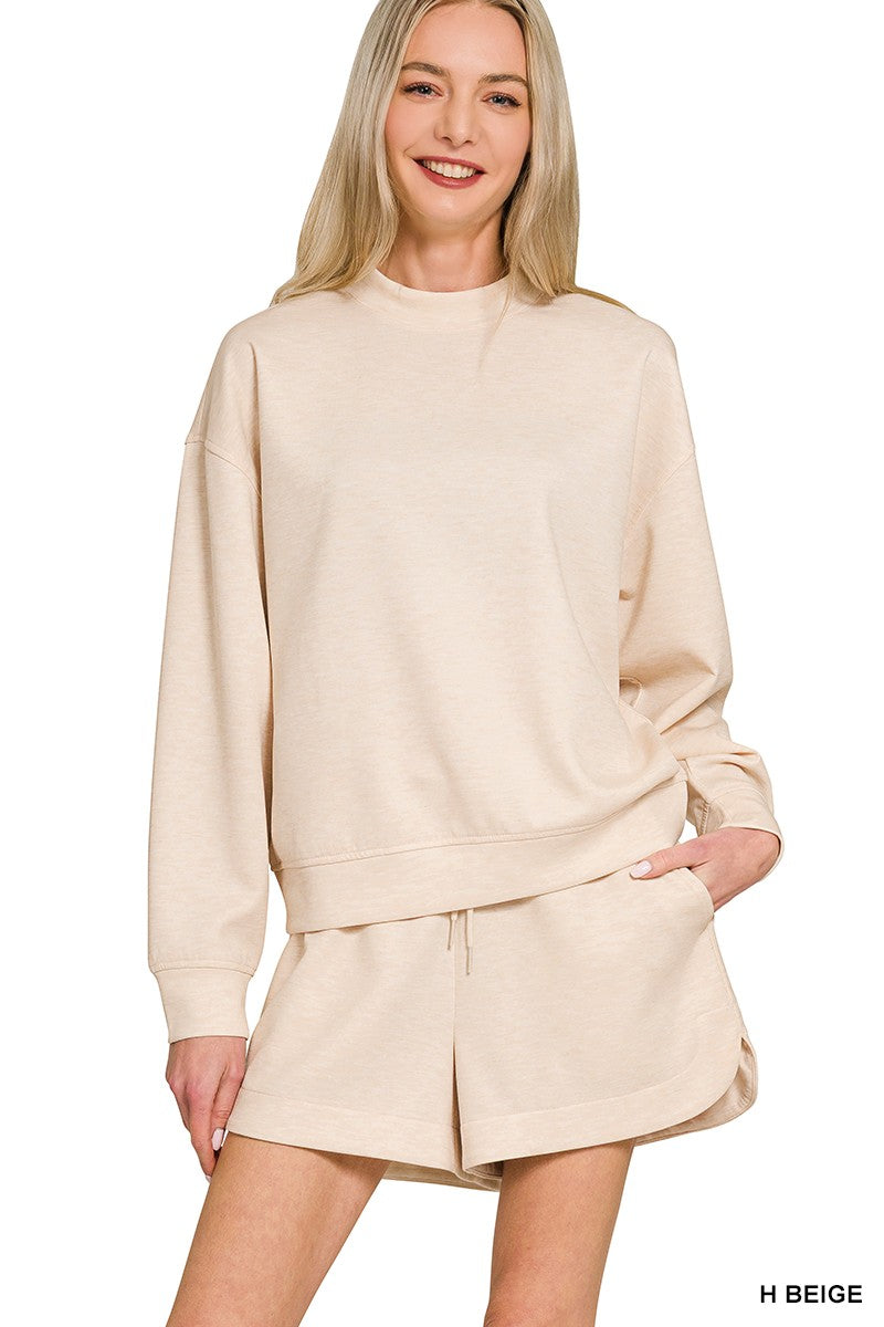 Scuba Pullover & Shorts Set-Beige