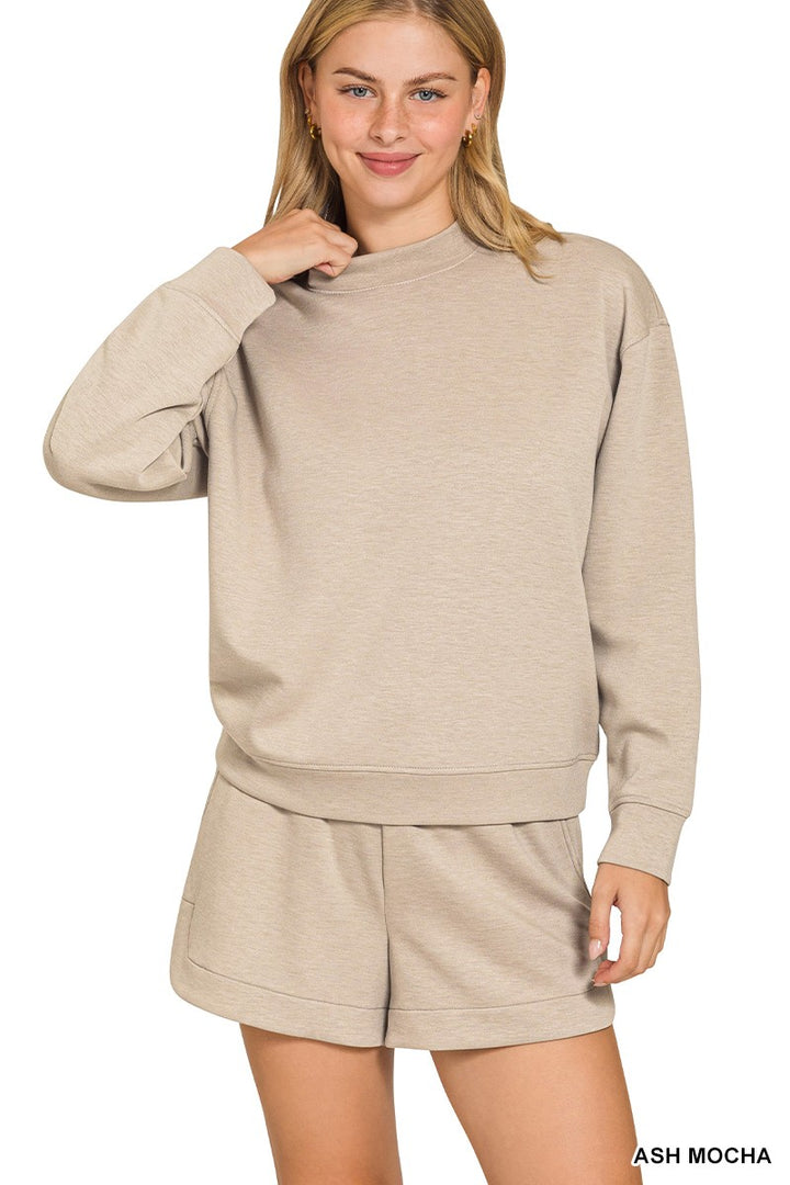 Scuba Pullover & Shorts Set-Mocha