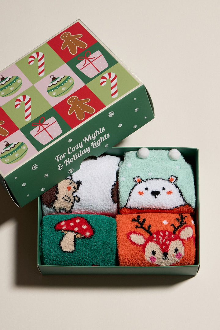 Holiday Animal Cozy Socks Gift Box Set For Christmas Gift