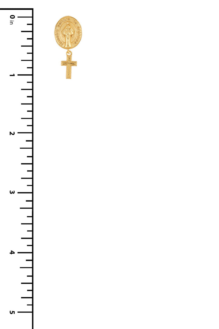 Religious Medallion Oval Saint Cross Charm Earring